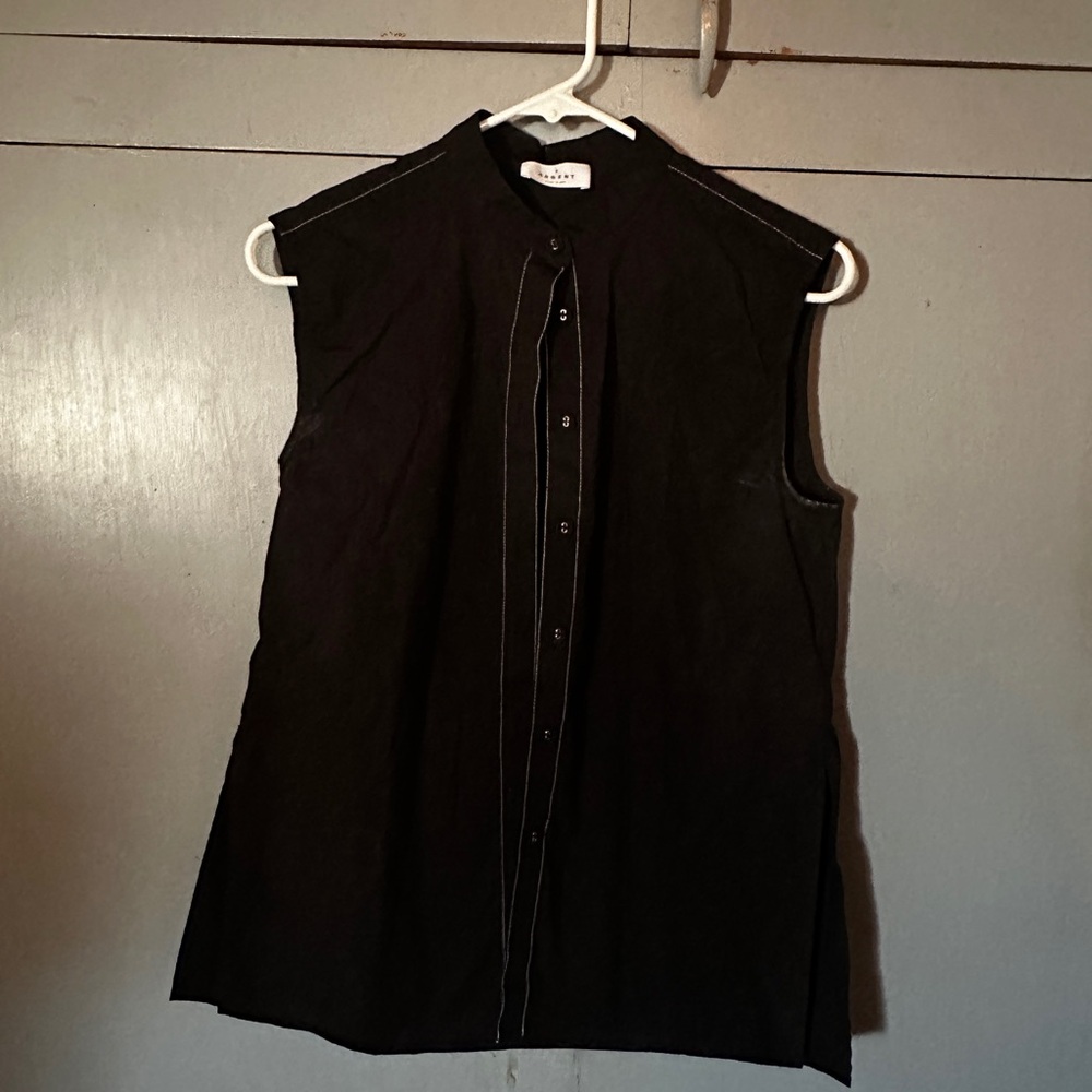 Theory Black Sleeveless Button-Down Shirt